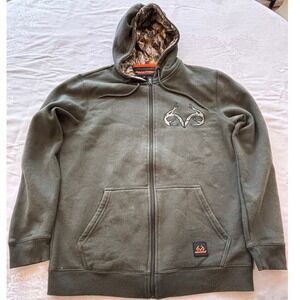 REAL TREE Mens Camo Lined Zip Up Hoodie Jacket‎ Green Size Small